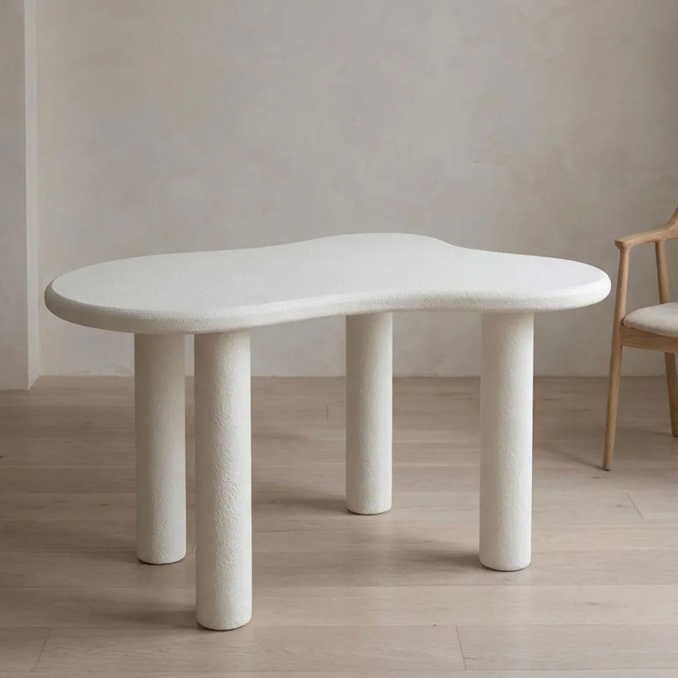 Table à manger forme nuage asymétrique L180cm VALDO Blanc minéral texturé