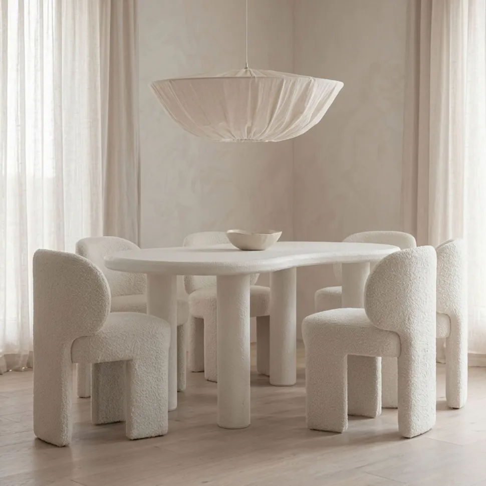 Table à manger forme nuage asymétrique L180cm VALDO Blanc minéral texturé