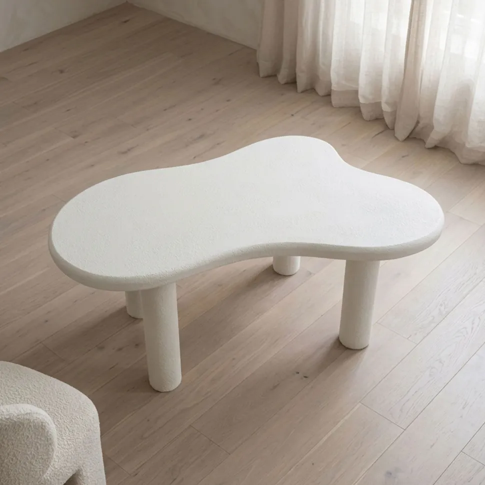 Table à manger forme nuage asymétrique L180cm VALDO Blanc minéral texturé