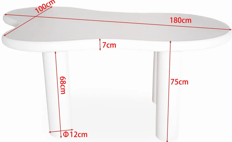 Table à manger forme nuage asymétrique L180cm VALDO Blanc minéral texturé