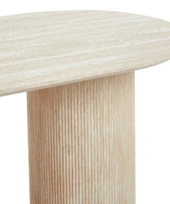 Table à manger moderne 90x180cm avec pieds style colonnes Gwendoline Effet travertin Beige