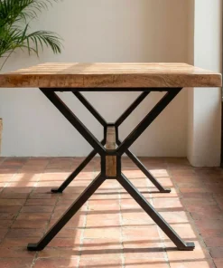 Table à manger rectangulaire style industriel 150cm Rustica Bois de manguier et Métal Noir