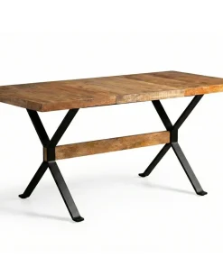 Table à manger rectangulaire style industriel 150cm Rustica Bois de manguier et Métal Noir