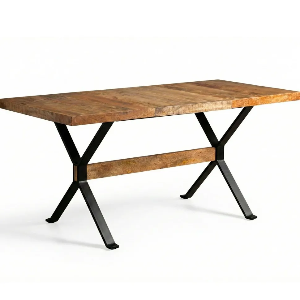 Table à manger rectangulaire style industriel 150cm Rustica Bois de manguier et Métal Noir