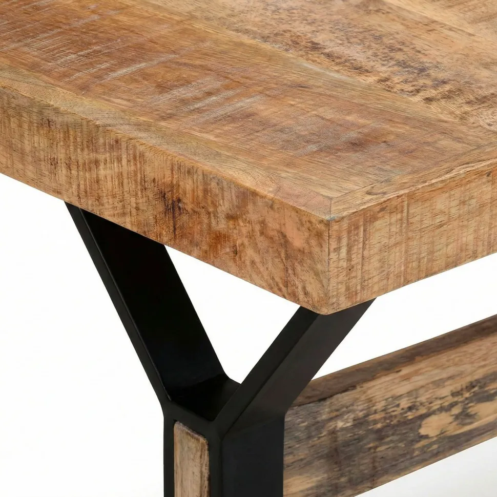 Table à manger rectangulaire style industriel 150cm Rustica Bois de manguier et Métal Noir