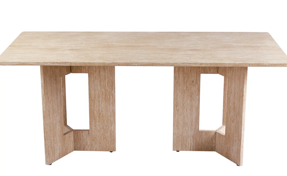 Table à manger rectangulaire Roselia 90x180cm Effet travertin Beige
