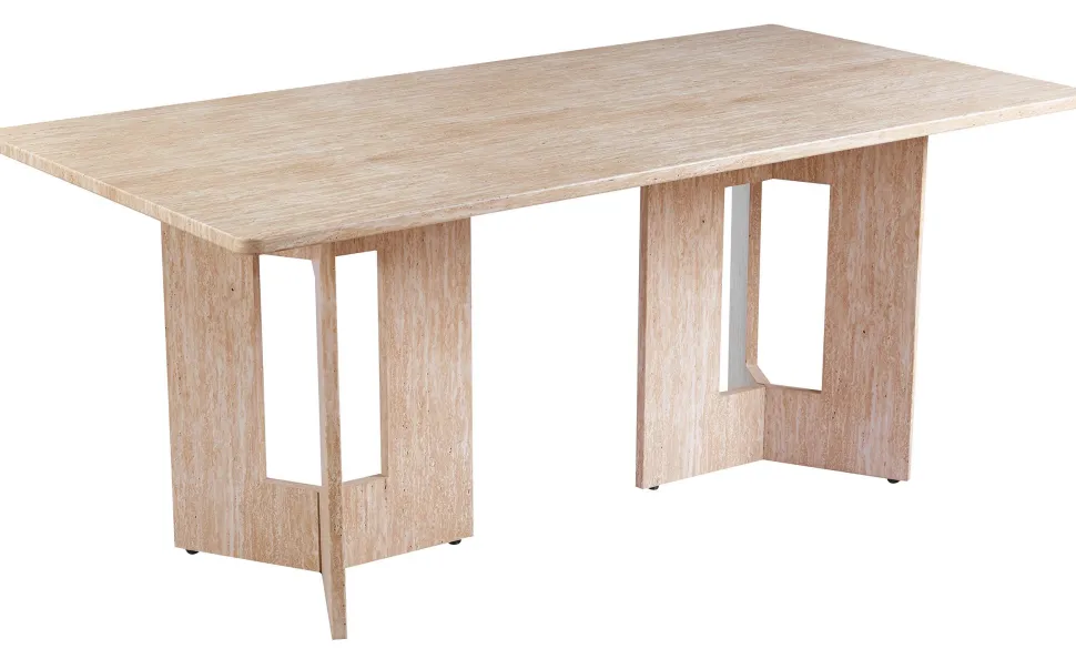 Table à manger rectangulaire Roselia 90x180cm Effet travertin Beige