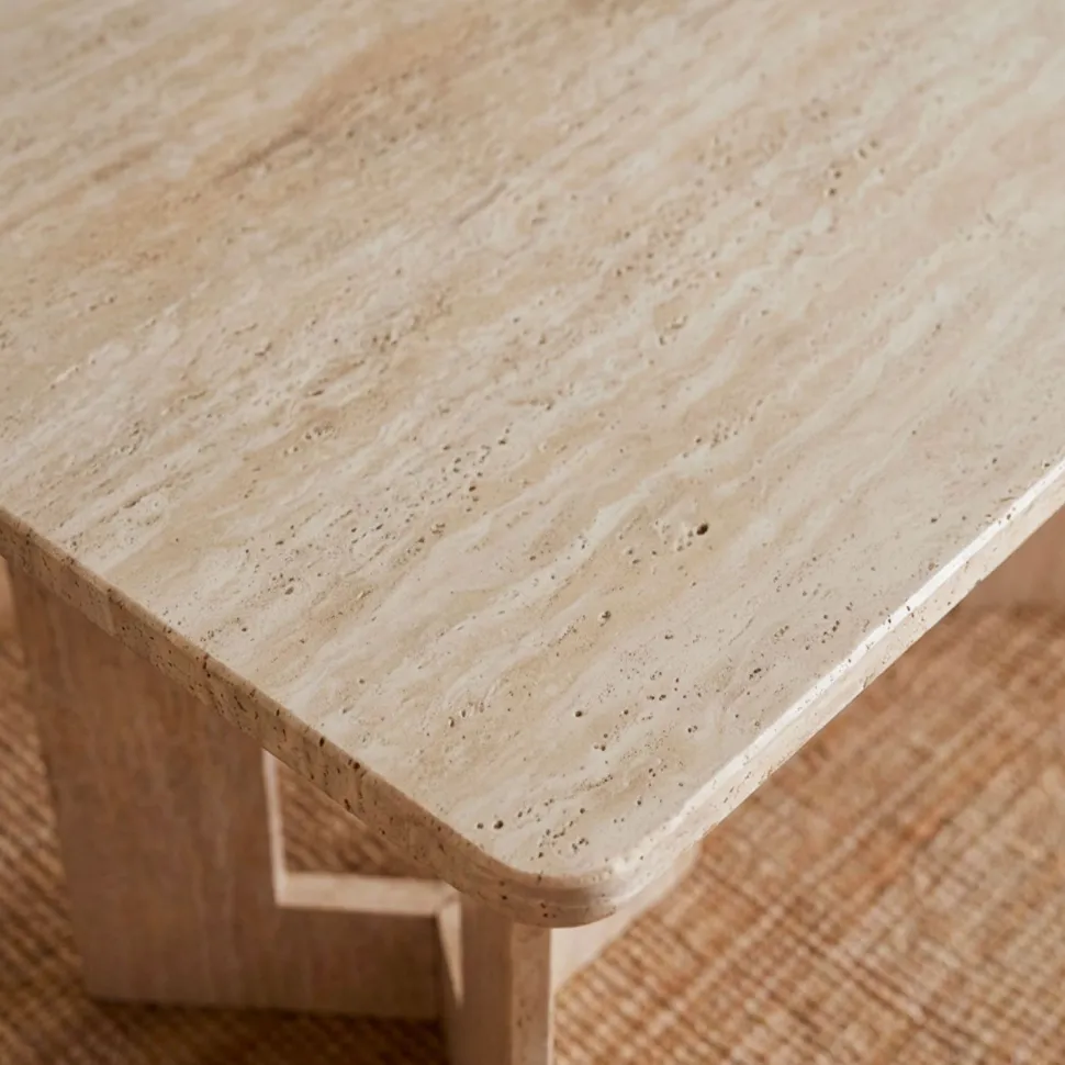 Table à manger rectangulaire Roselia 90x180cm Effet travertin Beige