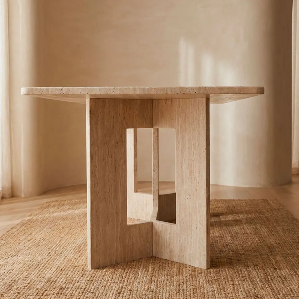Table à manger rectangulaire Roselia 90x180cm Effet travertin Beige