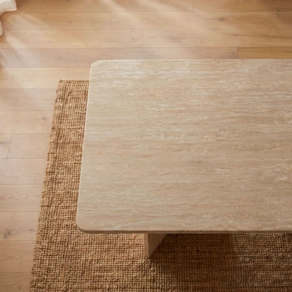 Table à manger rectangulaire Roselia 90x180cm Effet travertin Beige