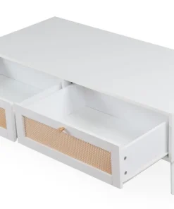 Table basse 2 tiroirs avec cannage Dalgora L120cm Blanc