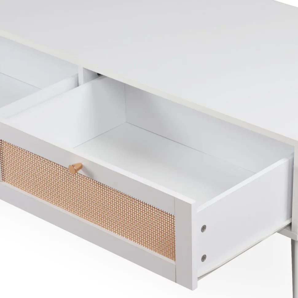 Table basse 2 tiroirs avec cannage Dalgora L120cm Blanc