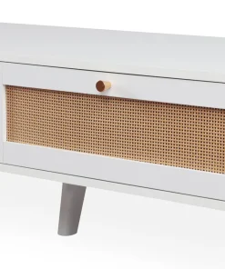 Table basse 2 tiroirs avec cannage Dalgora L120cm Blanc