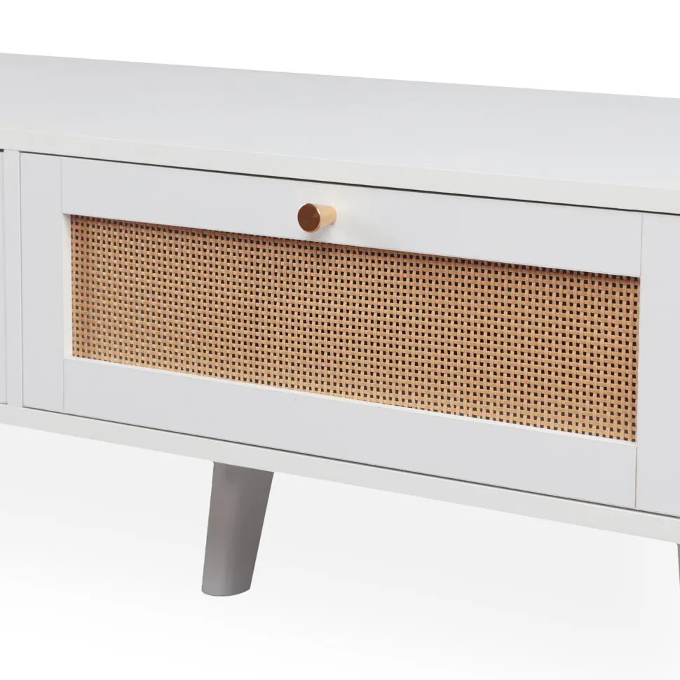 Table basse 2 tiroirs avec cannage Dalgora L120cm Blanc