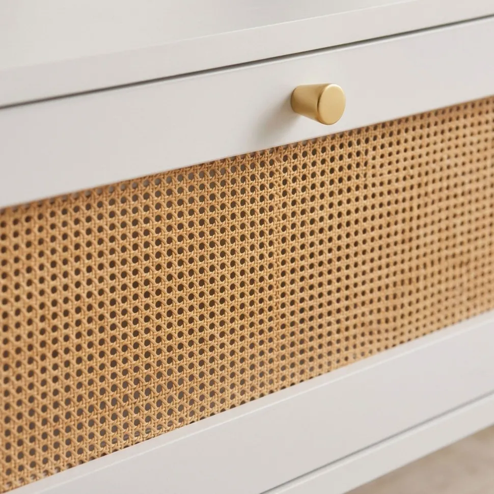 Table basse 2 tiroirs avec cannage Dalgora L120cm Blanc
