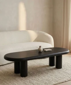 Table basse arrondie 160cm avec pieds colonnes Roady Noir