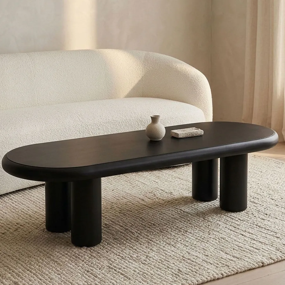 Table basse arrondie 160cm avec pieds colonnes Roady Noir