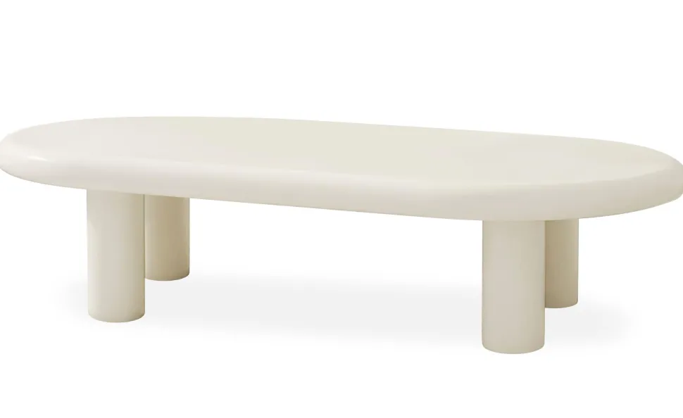 Table basse arrondie 160cm avec pieds colonnes Roady Crème