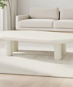 Table basse arrondie 160cm avec pieds colonnes Roady Crème