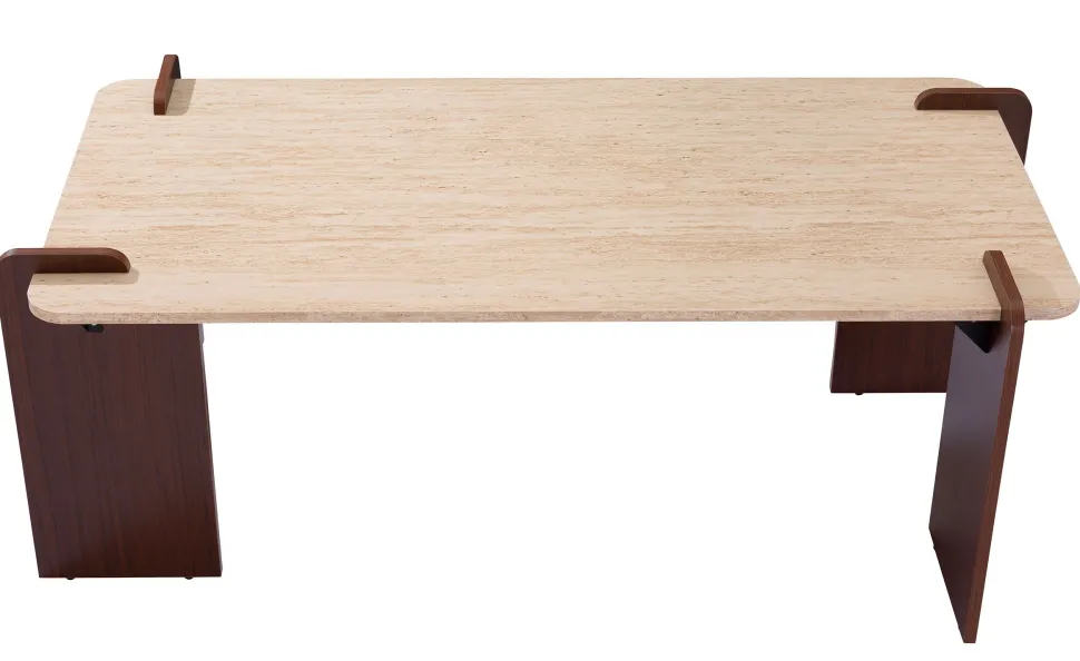 Table basse au design Art Déco Cezanne 60x120cm Effet travertin Beige et Bois foncé