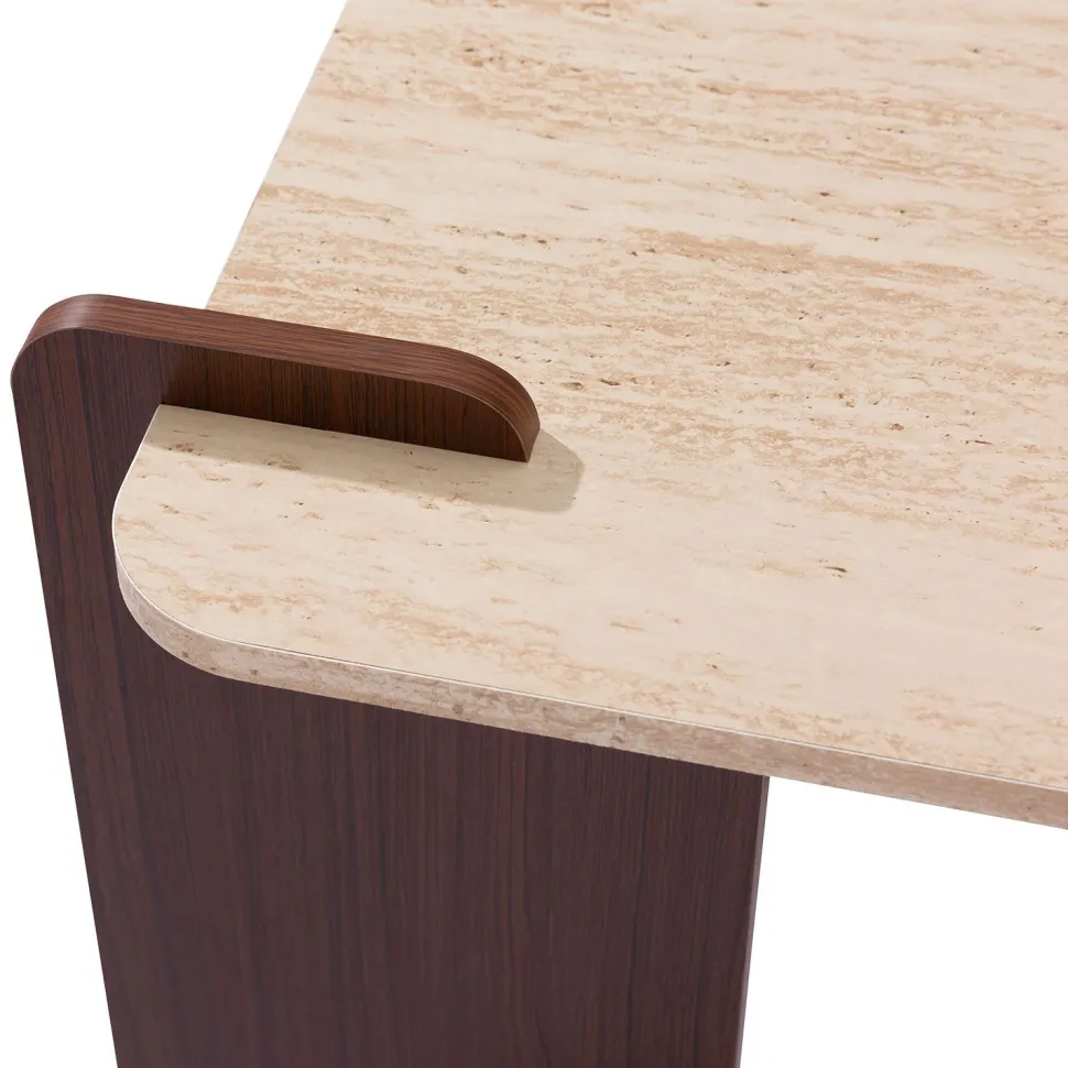 Table basse au design Art Déco Cezanne 60x120cm Effet travertin Beige et Bois foncé