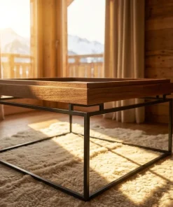 Table basse carrée avec plateau compartimenté réversible 80x80cm Duplix Bois Noisette