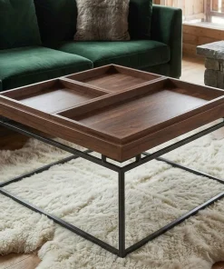 Table basse carrée avec plateau compartimenté réversible 80x80cm Duplix Bois Noisette