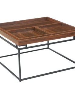 Table basse carrée avec plateau compartimenté réversible 80x80cm Duplix Bois Noisette