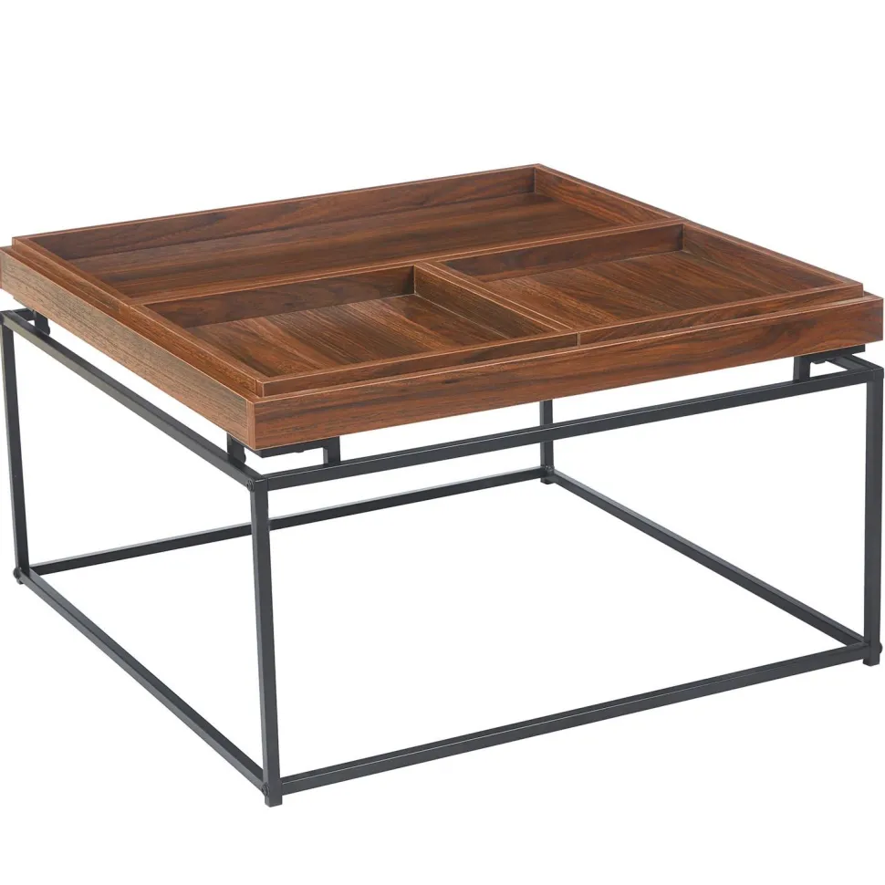 Table basse carrée avec plateau compartimenté réversible 80x80cm Duplix Bois Noisette