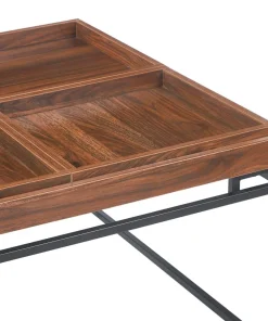 Table basse carrée avec plateau compartimenté réversible 80x80cm Duplix Bois Noisette