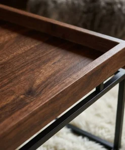Table basse carrée avec plateau compartimenté réversible 80x80cm Duplix Bois Noisette