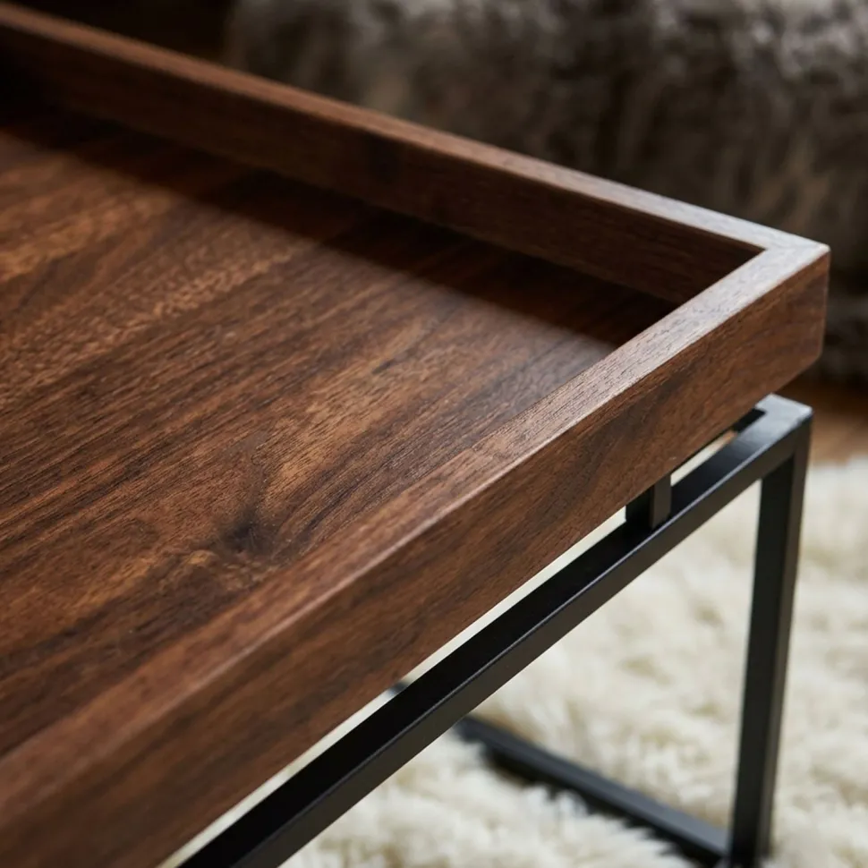 Table basse carrée avec plateau compartimenté réversible 80x80cm Duplix Bois Noisette