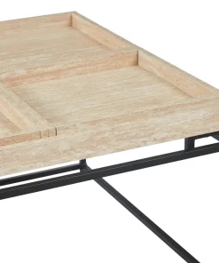 Table basse carrée avec plateau compartimenté réversible 80x80cm Duplix Effet Travertin Beige