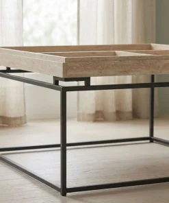 Table basse carrée avec plateau compartimenté réversible 80x80cm Duplix Effet Travertin Beige