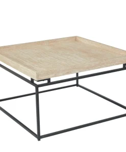 Table basse carrée avec plateau compartimenté réversible 80x80cm Duplix Effet Travertin Beige