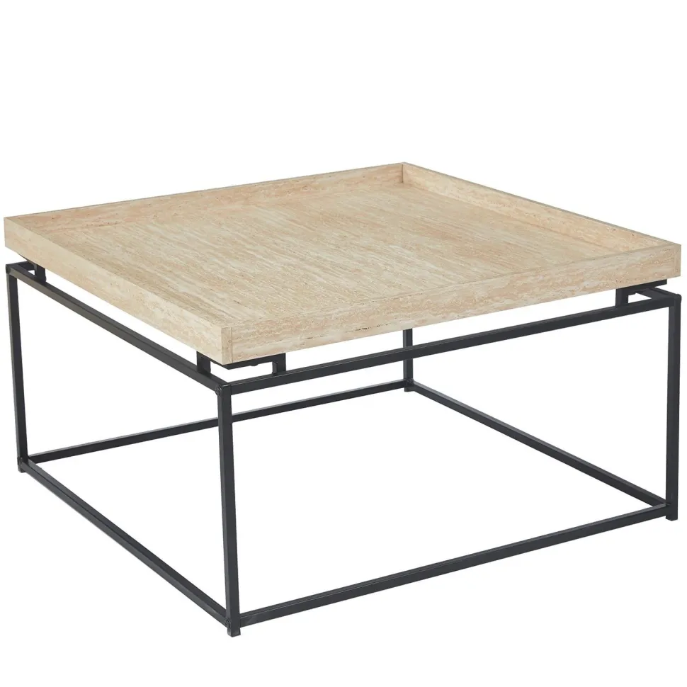 Table basse carrée avec plateau compartimenté réversible 80x80cm Duplix Effet Travertin Beige