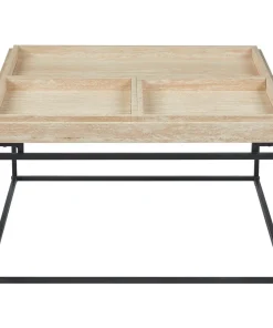 Table basse carrée avec plateau compartimenté réversible 80x80cm Duplix Effet Travertin Beige