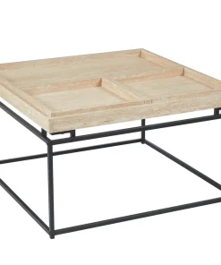 Table basse carrée avec plateau compartimenté réversible 80x80cm Duplix Effet Travertin Beige