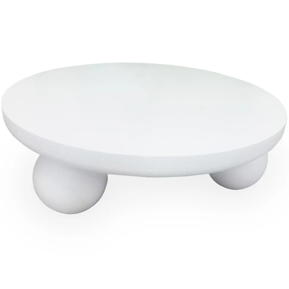 Table basse contemporaine design rond Bonnie L100cm texture minérale Blanc