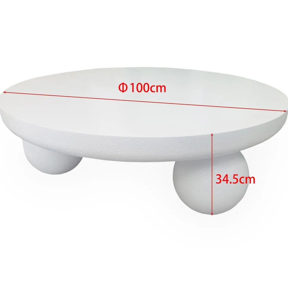 Table basse contemporaine design rond Bonnie L100cm texture minérale Blanc