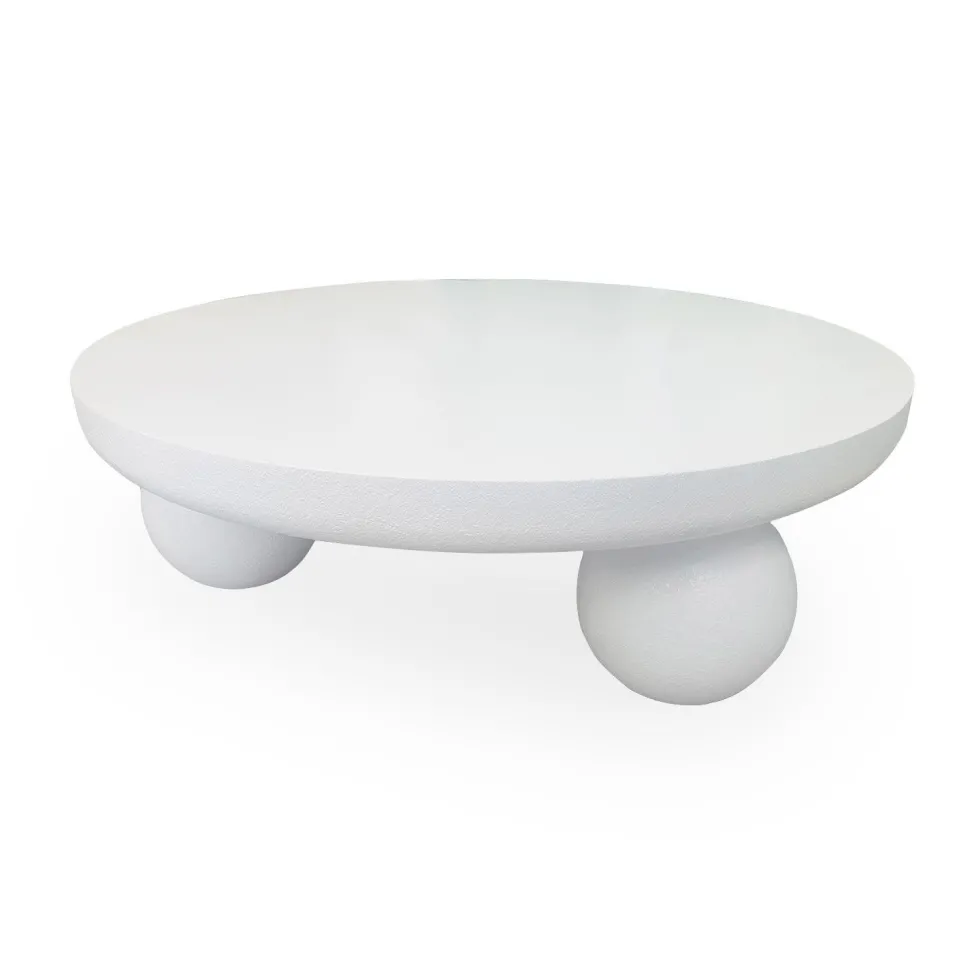 Table basse contemporaine design rond Bonnie L100cm texture minérale Blanc