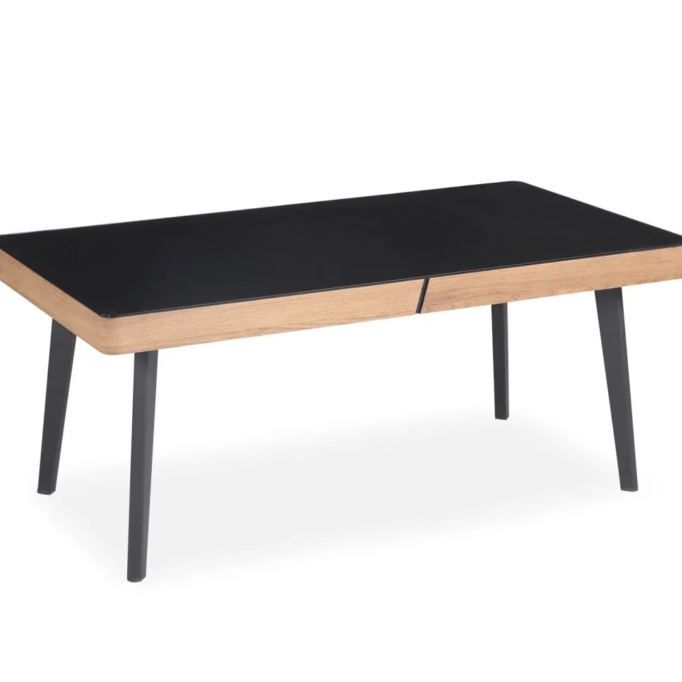 Table basse en bois Darcy avec plateau en Verre Noir