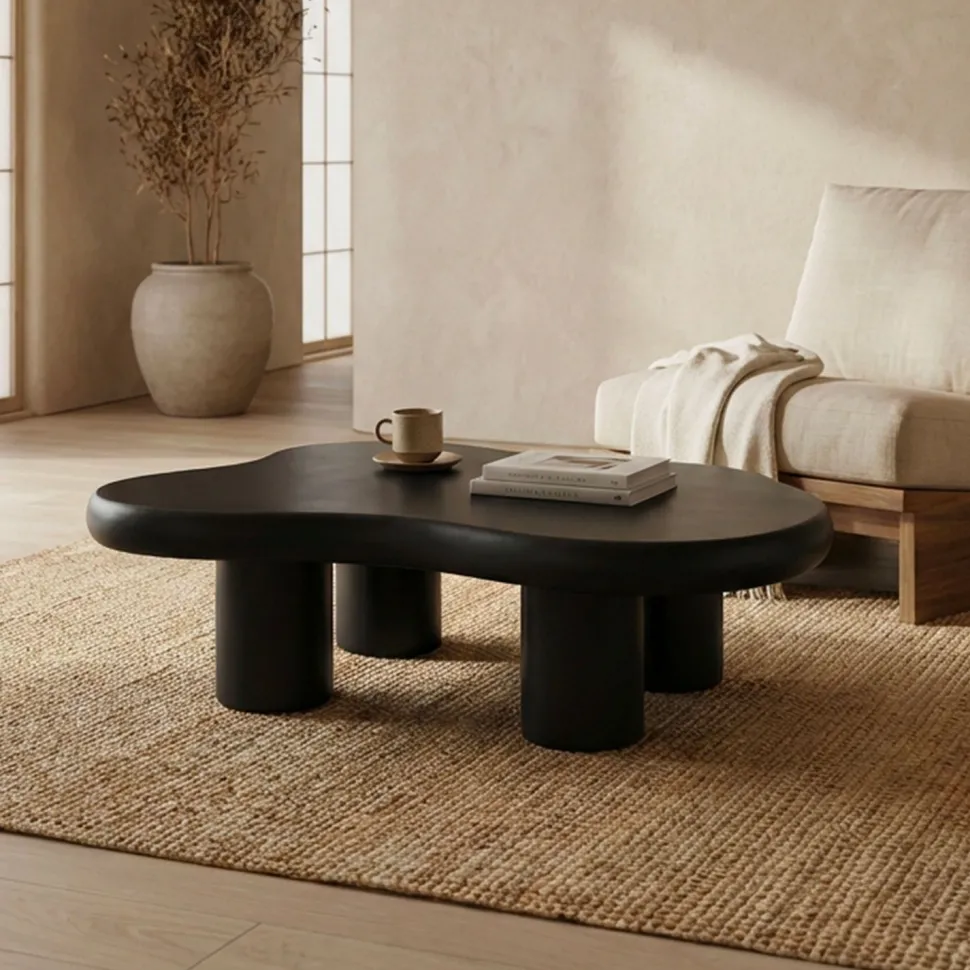 Table basse forme courbes naturelles Valdo 69x100cm Noir