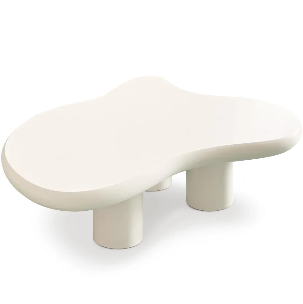 Table basse forme courbes naturelles Valdo 69x100cm Crème