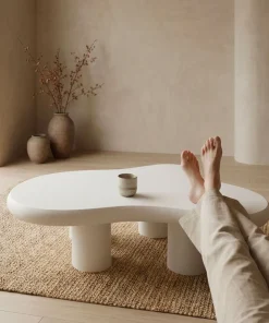 Table basse forme courbes naturelles Valdo 69x100cm Crème