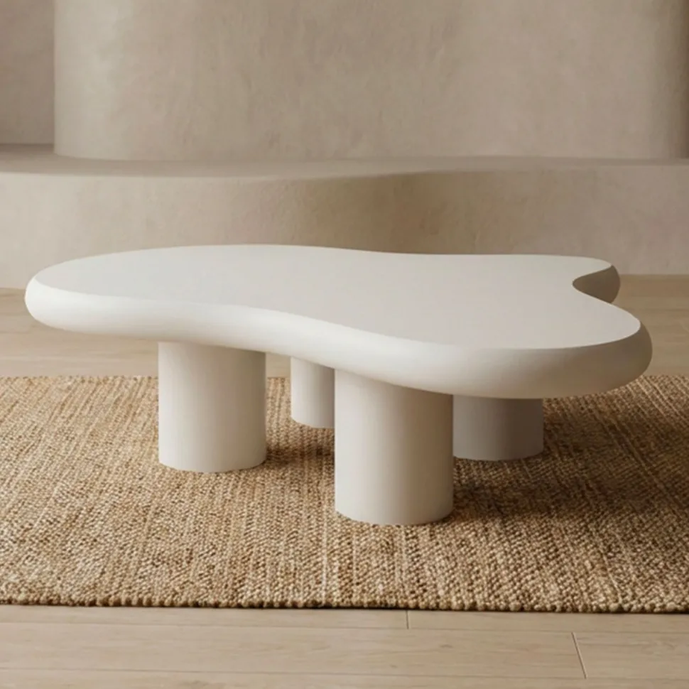 Table basse forme courbes naturelles Valdo 69x100cm Crème