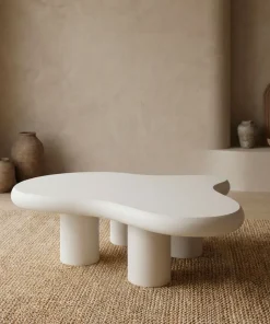 Table basse forme courbes naturelles Valdo 69x100cm Crème