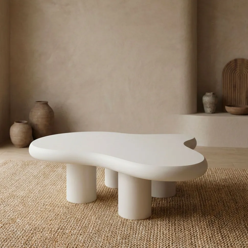 Table basse forme courbes naturelles Valdo 69x100cm Crème