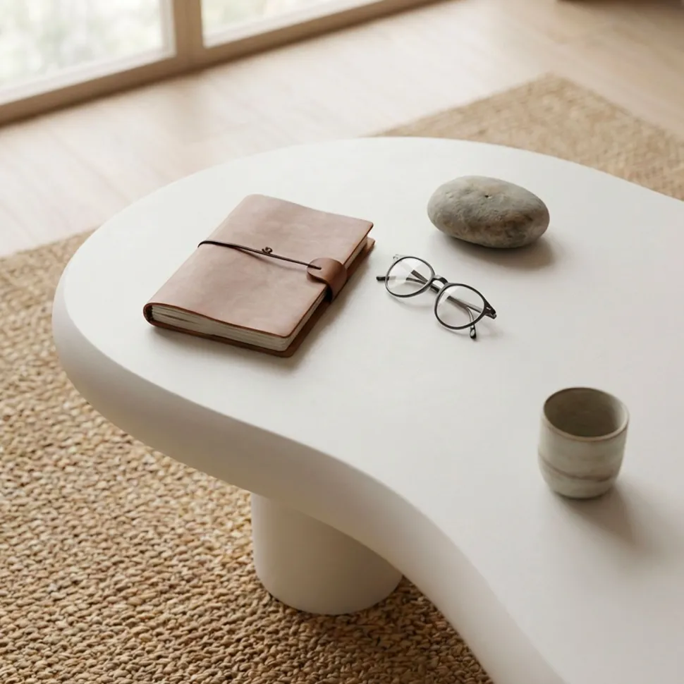 Table basse forme courbes naturelles Valdo 69x100cm Crème