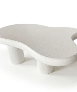 Table basse forme courbes naturelles Valdo 69x100cm Blanc texturé